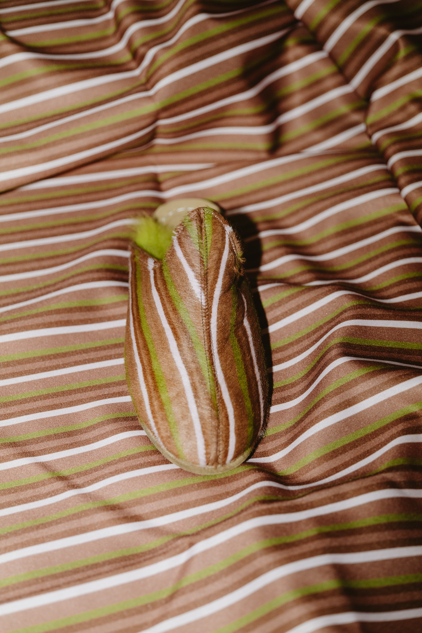 Pistashio striped Sabah slippers designed with Colours of Arley